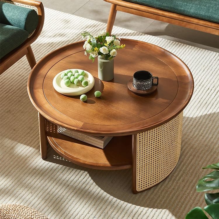 Amazon.com: BABETRUE Coffee Table Rattan Wooden Round Coffee Table